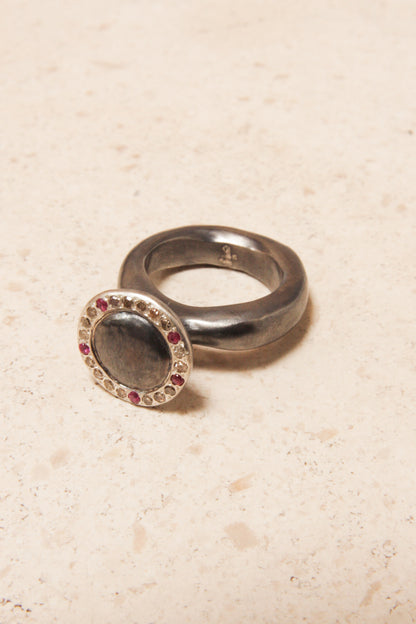 Emica Diamond and Red Sapphire Ring