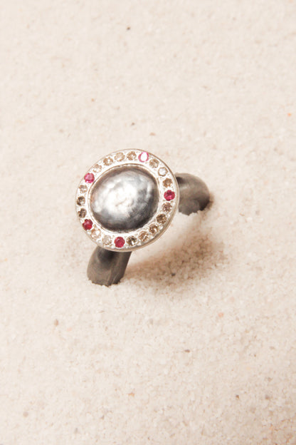 Emica Diamond and Red Sapphire Ring