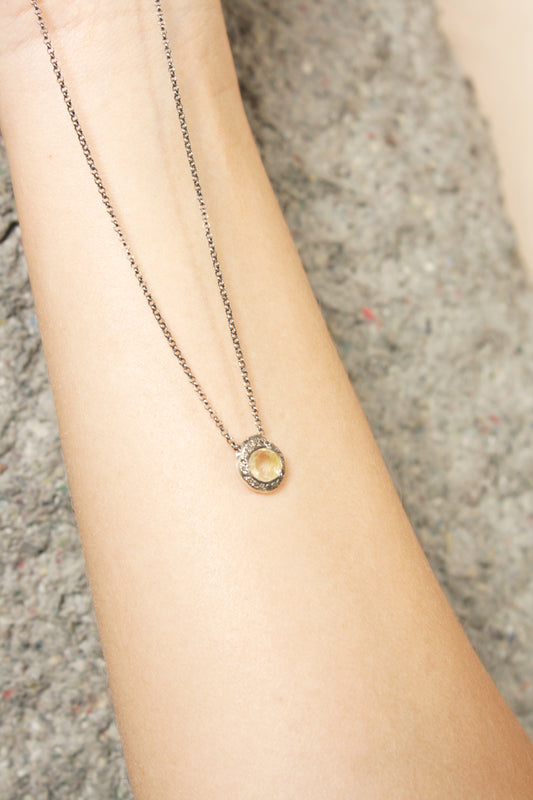 Golden Rutilated Quartz Cognac Diamond Necklace