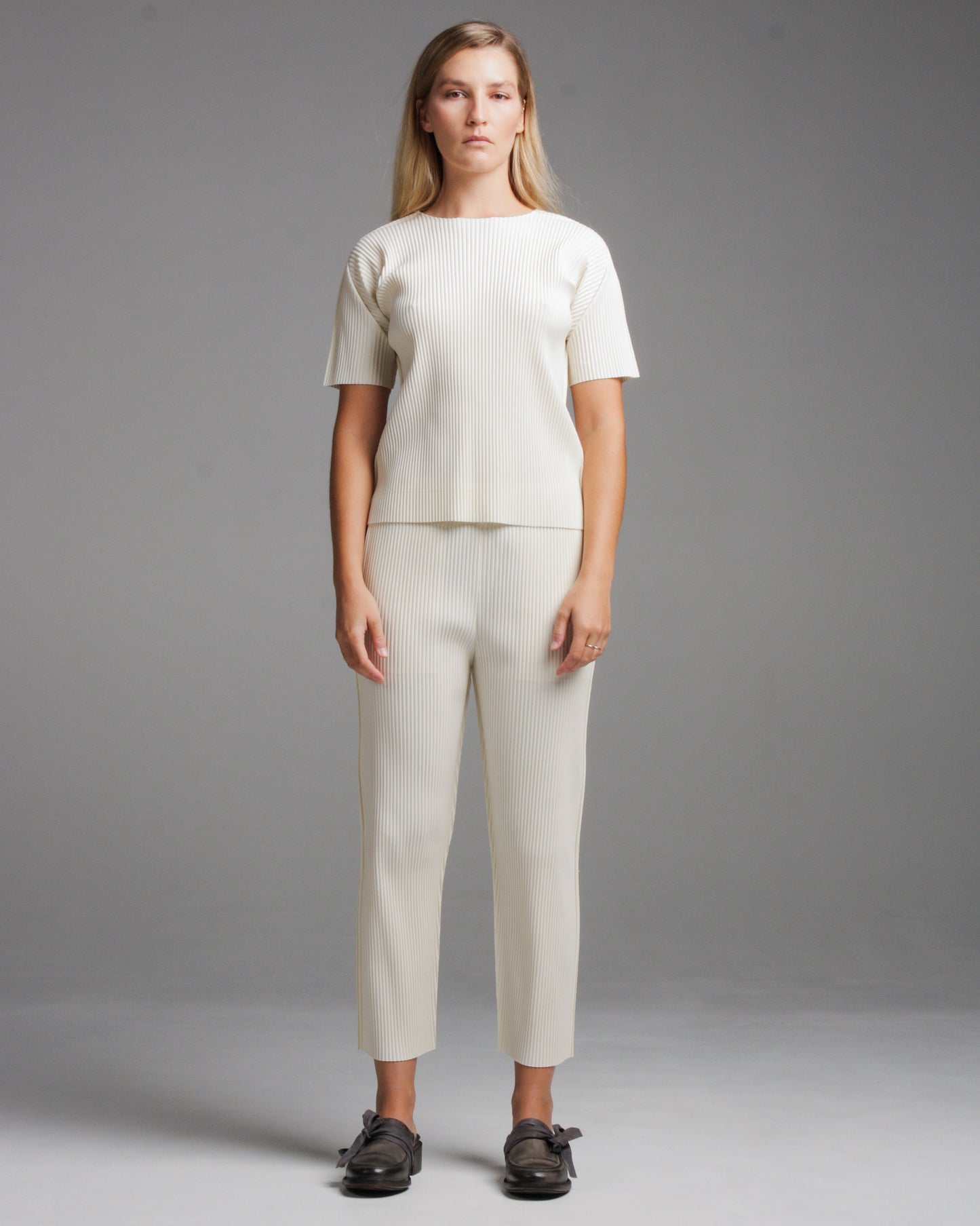 Off White Soft Pleated Straight Trouser