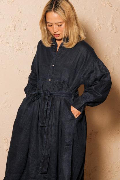 Linen Twill Indigo Bleach Dress