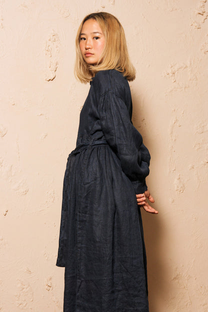 Linen Twill Indigo Bleach Dress