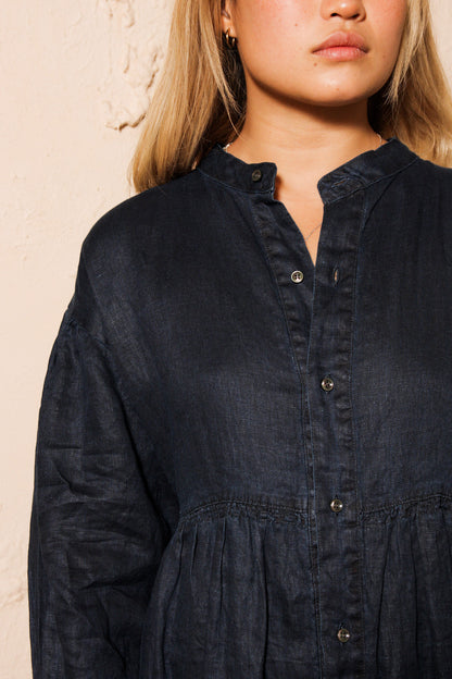 Linen Twill Indigo Bleach Dress
