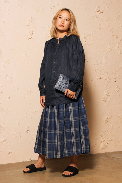 Indigo Linen Check Skirt