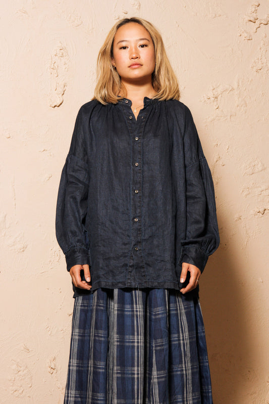 Linen Twill Indigo Bleach Shirt