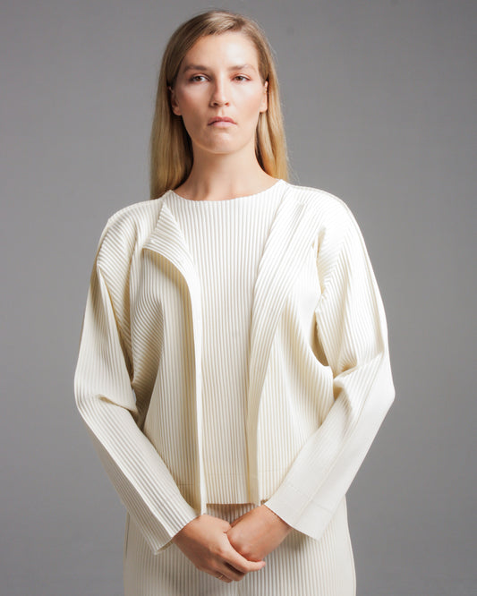 Off White Soft Pleated Cardigan