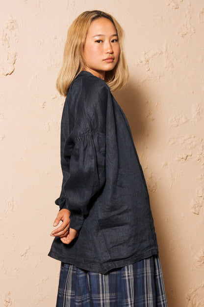 Linen Twill Indigo Bleach Shirt