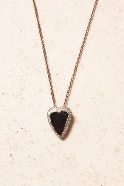 Heart Garnet and Grey Diamond Necklace
