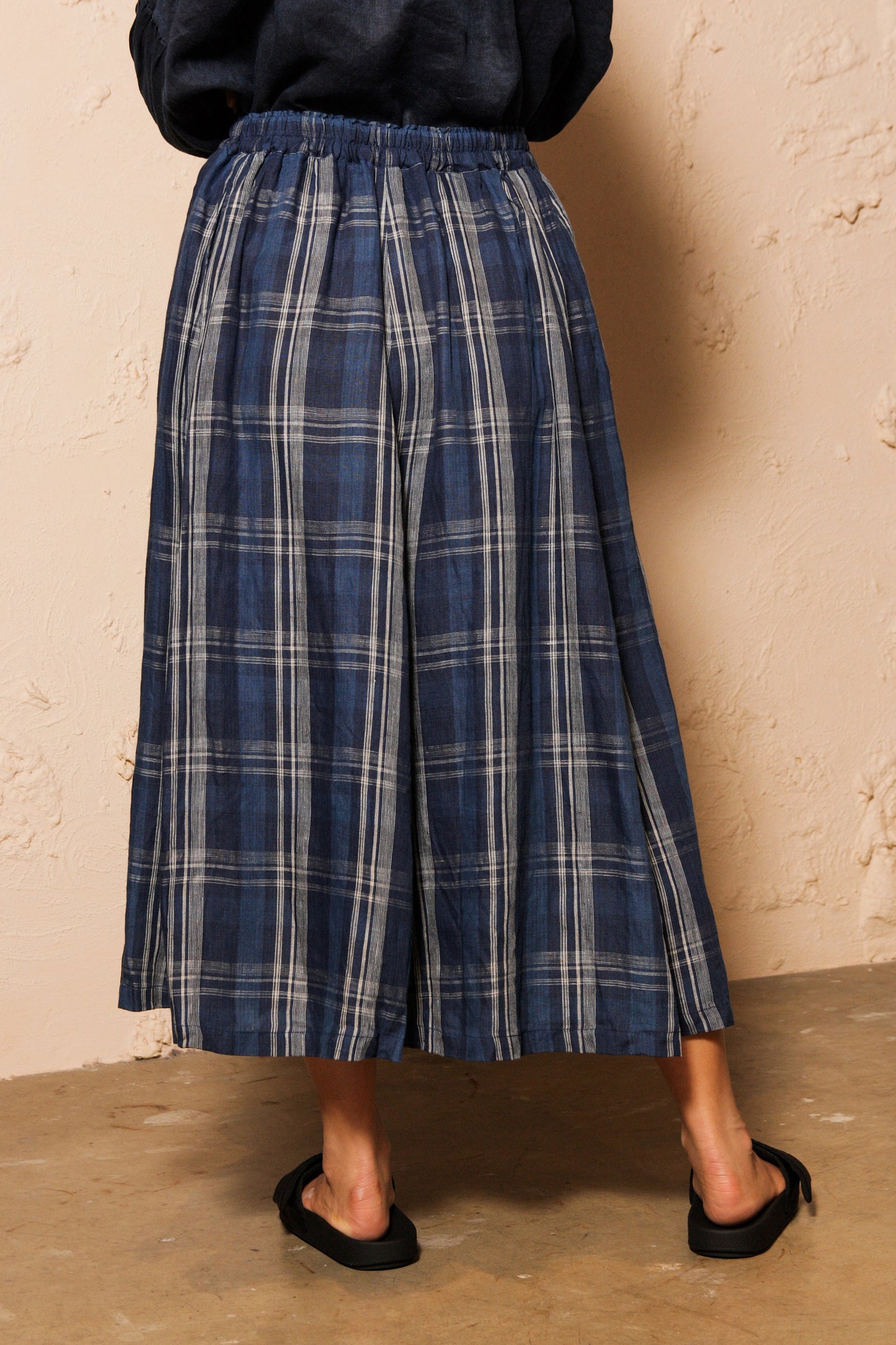 Indigo Linen Check Skirt