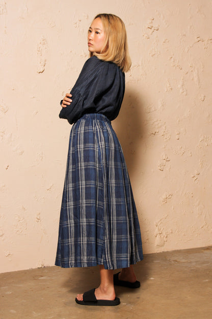 Indigo Linen Check Skirt