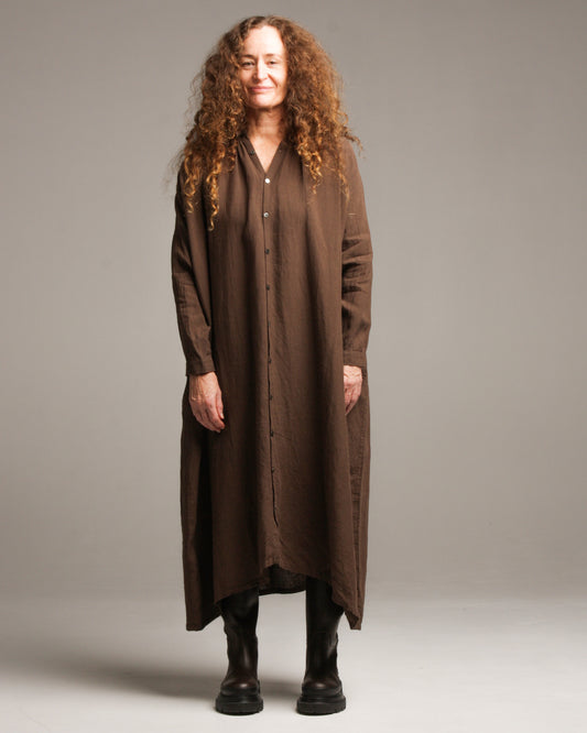 Brown Linen Shirt Dress