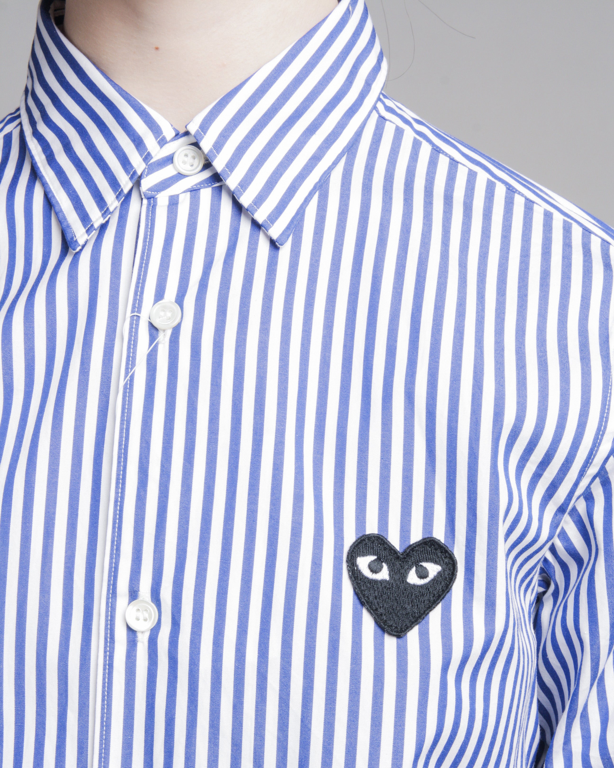 Blue Stripe Shirt with Black Heart – Dilettante Blue Stripe Shirt with Black Heart – Dilettante