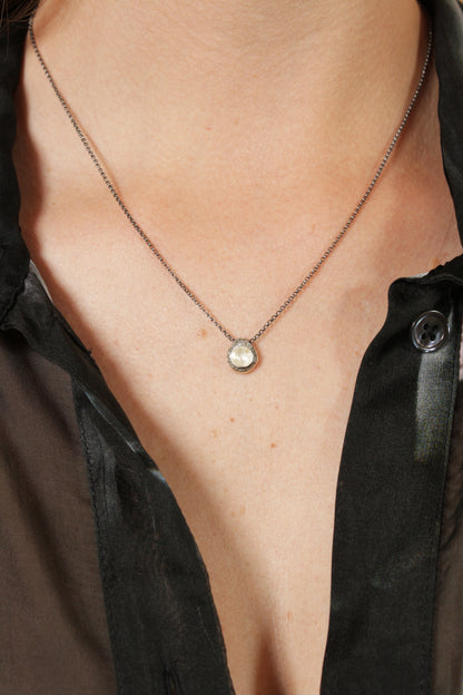 White Rutilated Quartz Grey Diamond Necklace