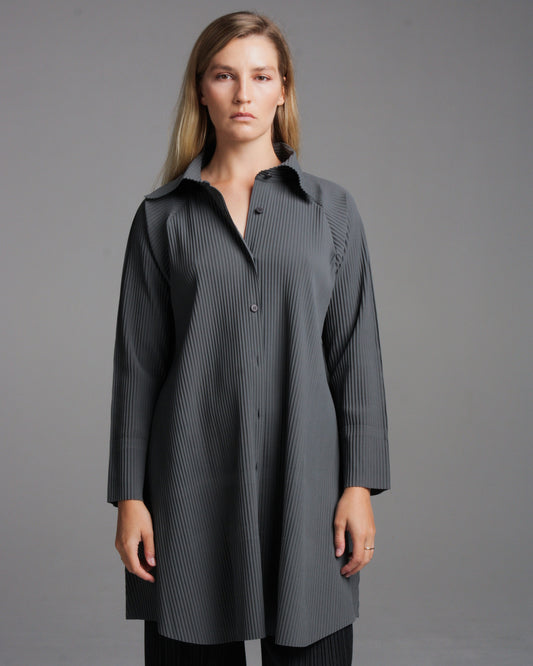 Charcoal Soft Pleated Long Shirt