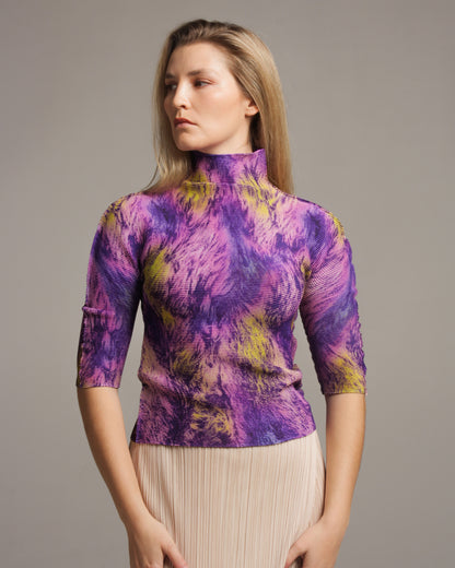 Micropleated Fur Print Top