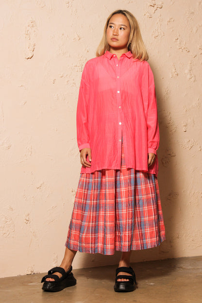 Linen Tartan Red Check Skirt