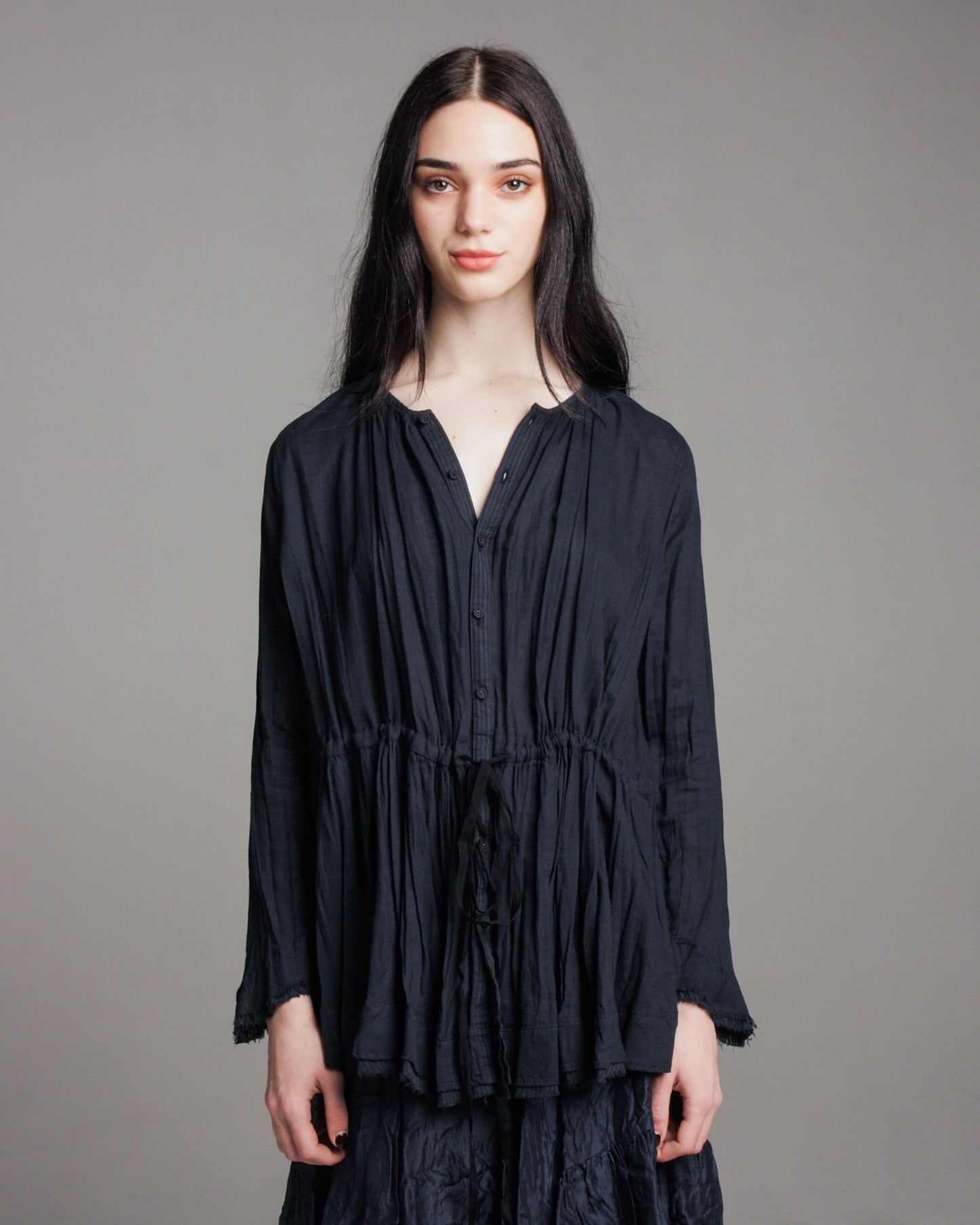 Navy Gathered Waist Blouse