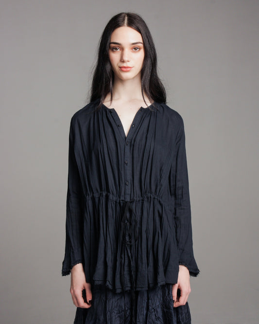 Navy Gathered Waist Blouse