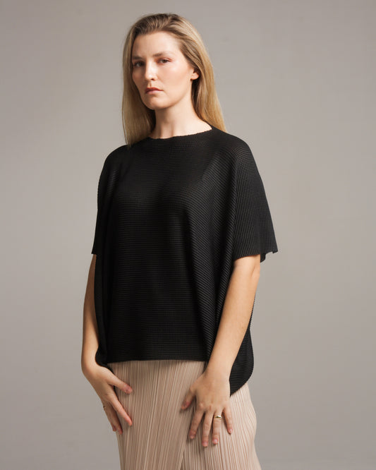 Black Relaxed Soft Micropleated Top