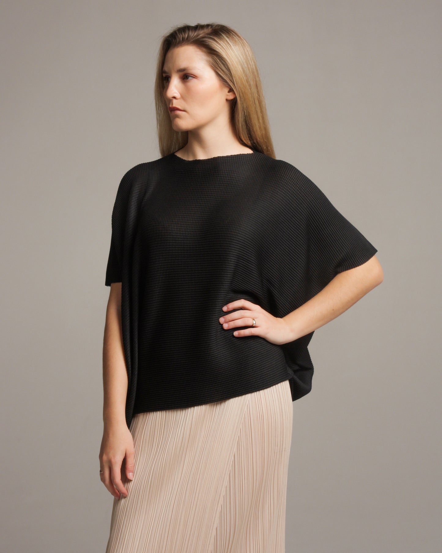 Black Relaxed Soft Micropleated Top