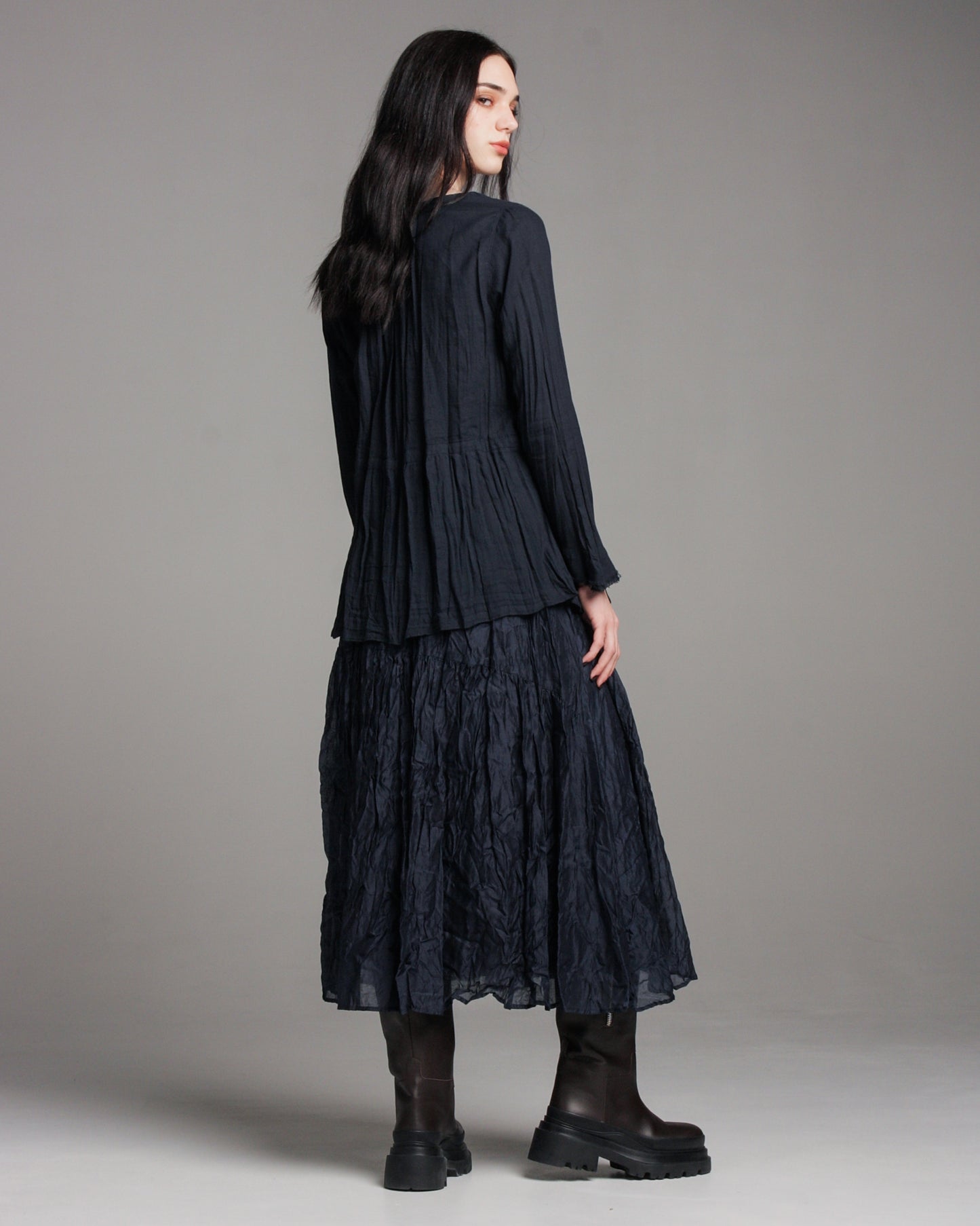 Navy Gathered Waist Blouse