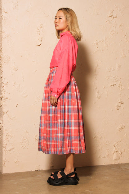 Linen Tartan Red Check Skirt