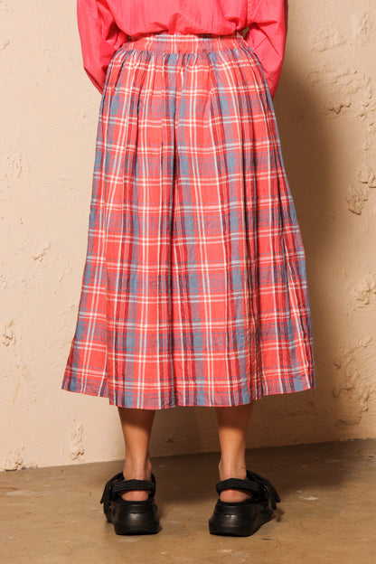Linen Tartan Red Check Skirt