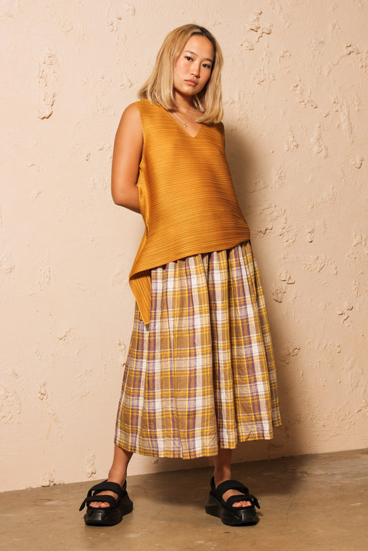 Linen Tartan Beige Check Skirt