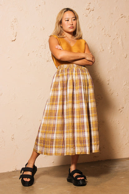 Linen Tartan Beige Check Skirt