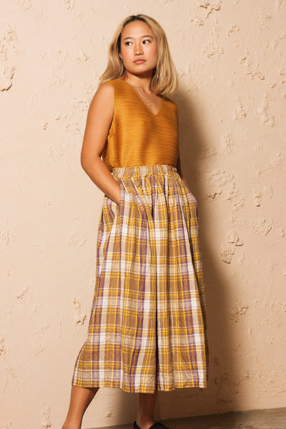 Linen Tartan Beige Check Skirt