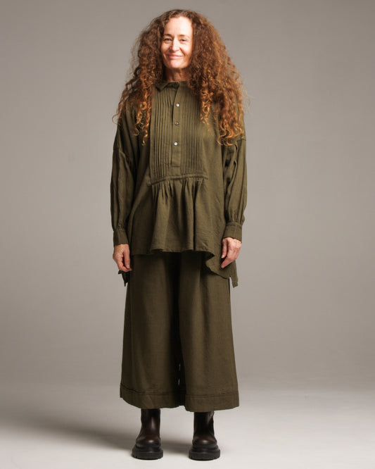 Olive Wool-Blend Pants