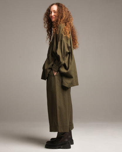 Olive Wool-Blend Pants