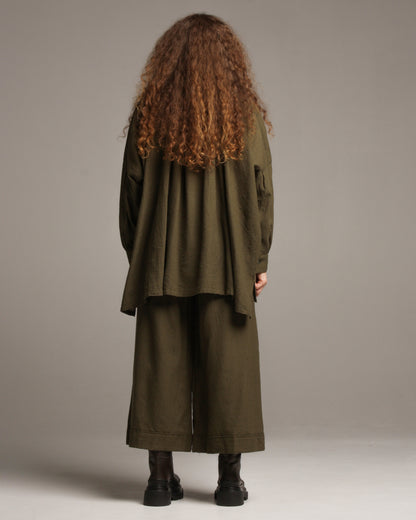 Olive Wool-Blend Pants