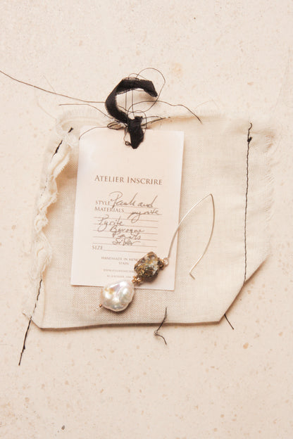 Pyrite and Pearl Drop Earring