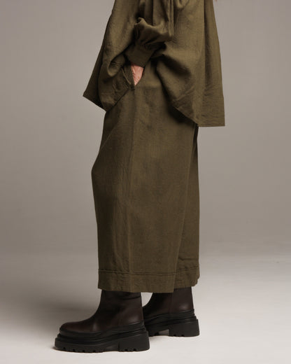 Olive Wool-Blend Pants