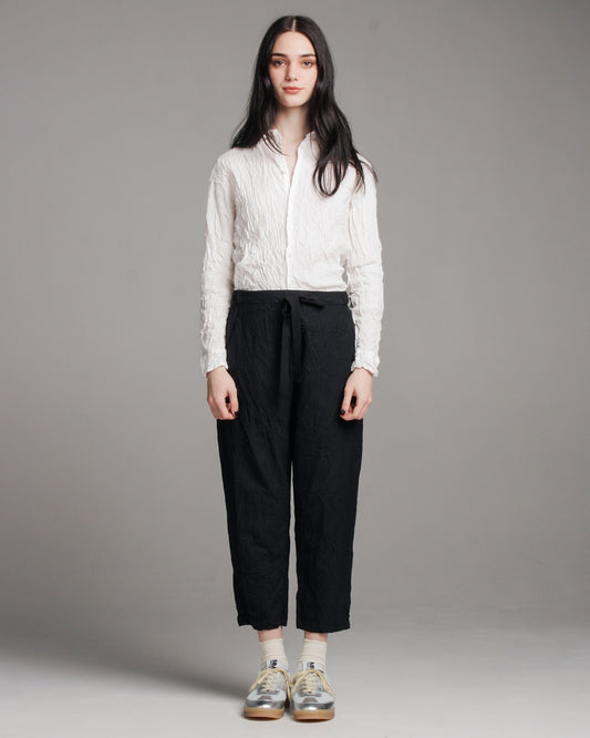 Black Crinkle Tapered Pants