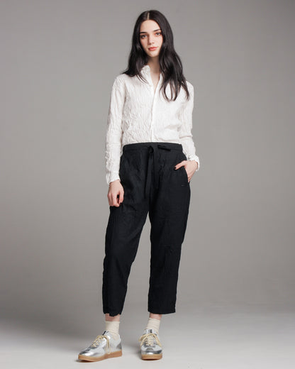 Black Crinkle Tapered Pants