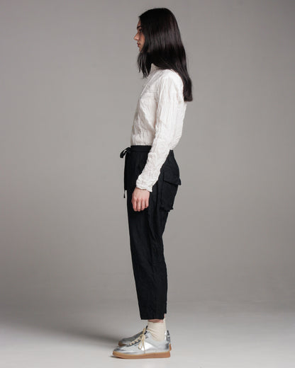 Black Crinkle Tapered Pants