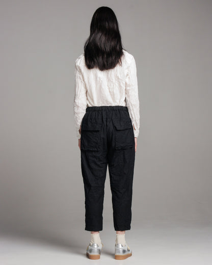 Black Crinkle Tapered Pants