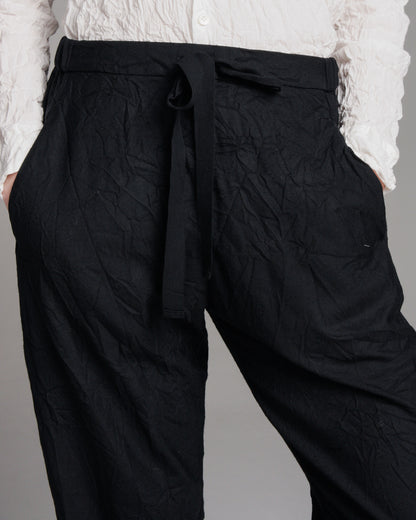 Black Crinkle Tapered Pants