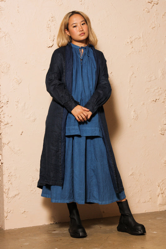 Linen Twill Indigo Robe