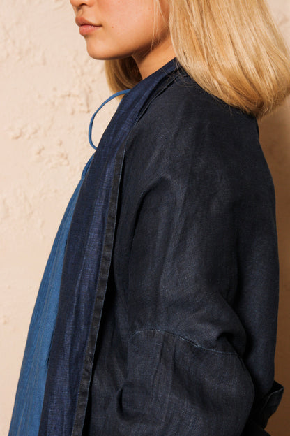Linen Twill Indigo Robe