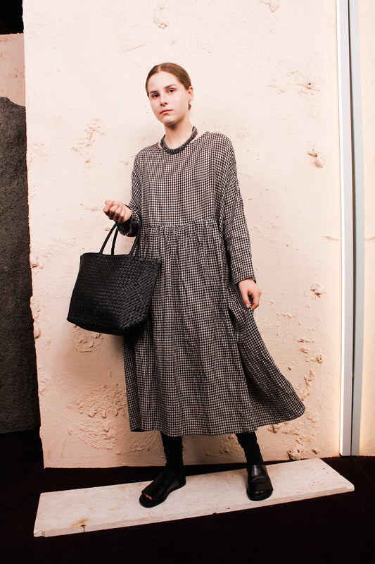 Black Boil Washer Gingham Dress