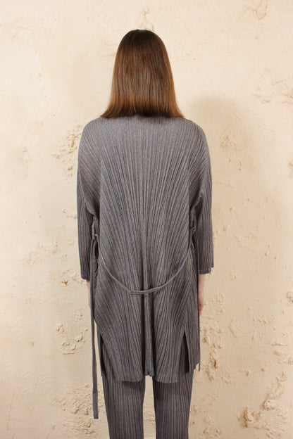 Long Cardigan with Tie Grey