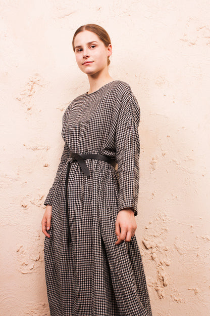 Black Boil Washer Gingham Dress