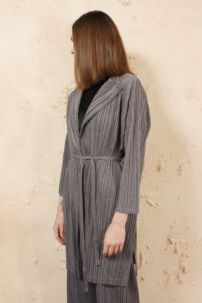 Long Cardigan with Tie Grey