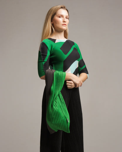 Micropleated Tape Print Top