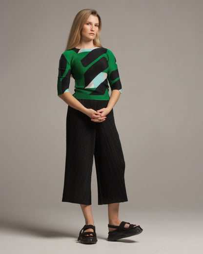 Micropleated Tape Print Top