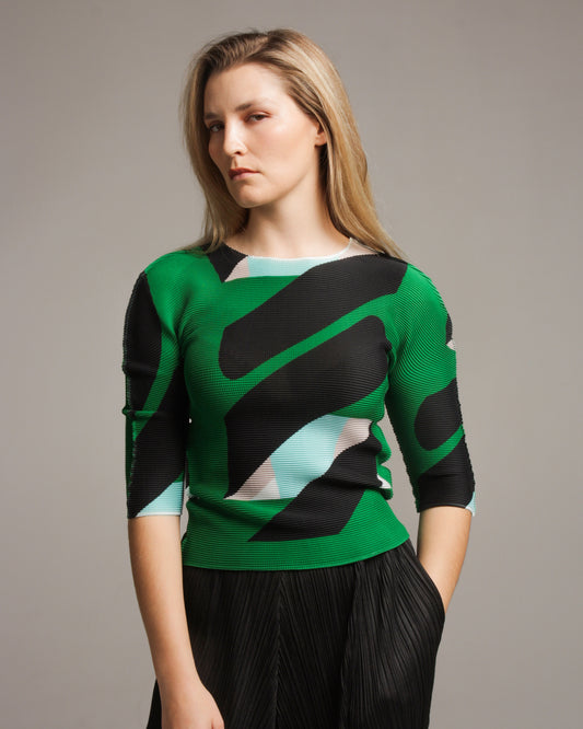 Micropleated Tape Print Top