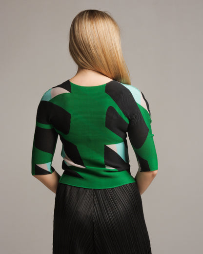 Micropleated Tape Print Top